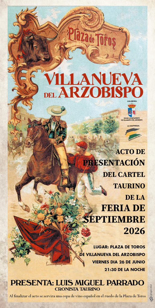 ArenasSNicasio's tweet photo. 🎉 🫒 ¡La feria taurina de 𝐕𝐢𝐥𝐥𝐚𝐧𝐮𝐞𝐯𝐚 𝐝𝐞𝐥 𝐀𝐫𝐳𝐨𝐛𝐢𝐬𝐩𝐨 calienta motores!

📆 26 de junio
🕤 21:30 horas
📍 Plaza de toros

Presentación del cartel 🪧 de la feria 2026 a cargo de Luis Miguel Parrado

¡Te esperamos! https://t.co/M88Ns0lkWr