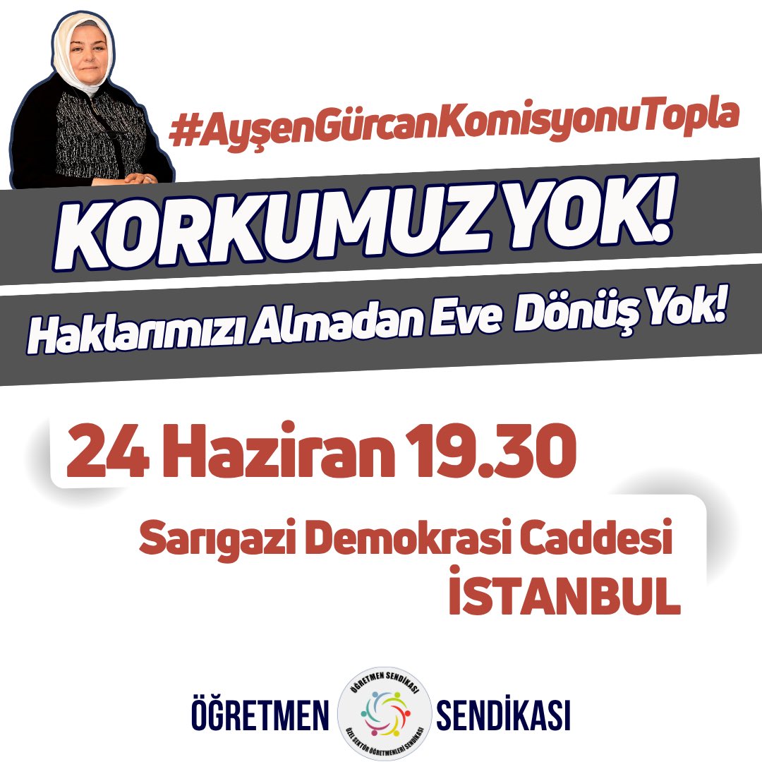 tip_sultanbeyli's tweet photo. 📍 Sarıgazi Demokrasi Caddesi – İstanbul
🕢 19.30
🗓️ 24 Haziran

#sancaktepe #sarıgazi #sultanbeyli

#AyşenGürcanKomisyonuTopla
#ÖğretmenlerAçlıkGrevinde
#ÖğretmenlerHakkınıAlacak
#HaklarımızıAlmadanEveDönüşYok
#ÖğretmenlerYalnızDeğildir https://t.co/EtwtB4tOXL