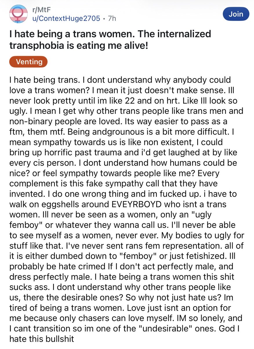 marycatedelvey's tweet photo. “I hate being a transwoman”

I have ✨GREAT✨news for you, sir!!
You’re not a ‘transwoman,’ you’re a man!! https://t.co/kRFIS5U1fO