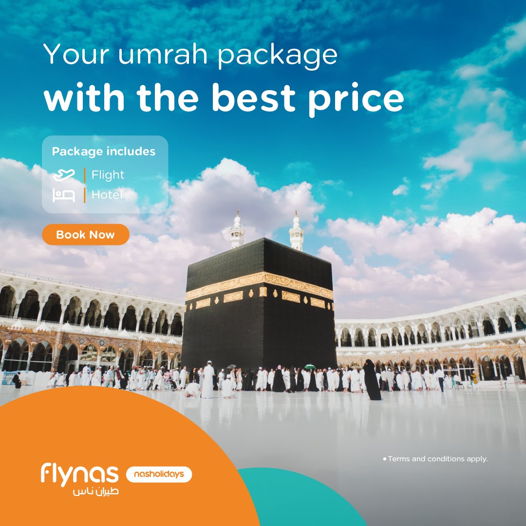 flynas's tweet photo. Umrah offers are back!

Book your Flight + Hotel package with nasholidays and save up to 30% 🕋✈️

Book now and save more!
https://t.co/C2JpU2Z0yz

#SaveAndTravel https://t.co/Q0TGrROmn1