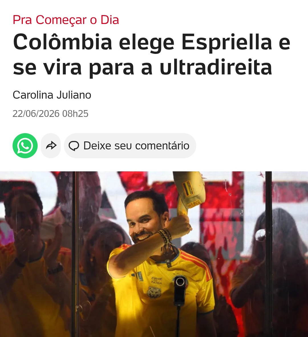 NunoLobo4's tweet photo. DIREITA VENCE NA COLÔMBIA.
Notícia que não convém divulgar pelos mídia portugueses.
Parabéns Presidente Espriella.
Que Bukele , Milei e André Ventura continuem a inspirar os seus Povos e o Mundo. https://t.co/dCt8aVs3mq