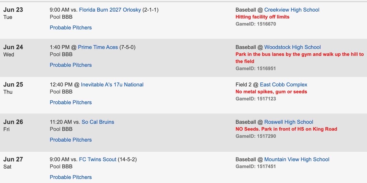 MarkSytnyk27's tweet photo. Here is my schedule below for this week at the Georgia WWBA. Excited to compete this week with the @BaseballU National team and represent @BaseballUCT.

Uncommitted 2027 6’,4” RHP T87 https://t.co/ZZ0deTCpuX