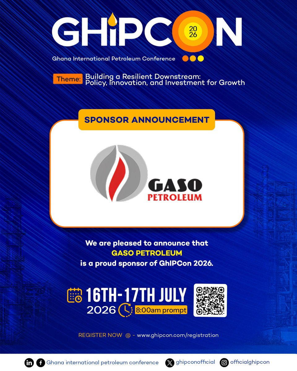 Ghipconofficial's tweet photo. Sponsor Announcement 📣 

We are excited to welcome Gaso Petroleum aboard as a proud sponsor of GhIPCon 2026.  

Join us for innovative discussions and obtain valuable insights at GhIPCon 2026. https://t.co/fm8vXsZyth