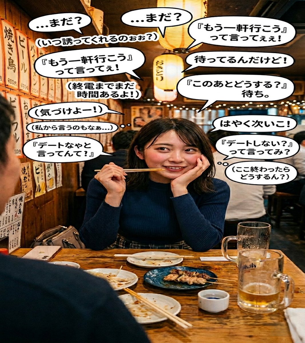 ojisanpolicy's tweet photo. 『マチアプでご飯が終わった後の1分間に思うこと』

男性:「二軒目どこ行く？バーかカラオケか。今の雰囲気悪くないけど積極的すぎると引かれるかな...でも次の展開をどう作るか。このまま終わるのはもったいけど、打診する勇気ないから無難でいいや」

女性:「楽しかった。嫌いじゃないし、抱かれてもいいかも。でも言ってくれないと動けない。なんとなく察してほしい。このまま解散なら微妙な気持ちで帰るわ」

女の子は言葉にしない。
察して一歩踏み込める男だけが、次の展開につながる。