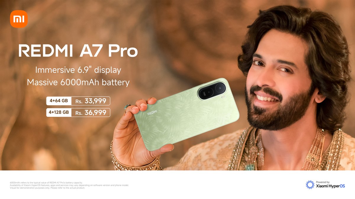 Xiaomi_Pakistan's tweet photo. A masterpiece of design and power has officially launched. Elevate your style with the #REDMIA7Pro, featuring a stunning immersive 6.9" display and a powerhouse 6000mAh battery built to last.

Buy now:
Mistore: https://t.co/r4A5GPkTag
Xiaomi Sale: https://t.co/2enxPtZu9G
Corecart: https://t.co/d9ngtk8jgC