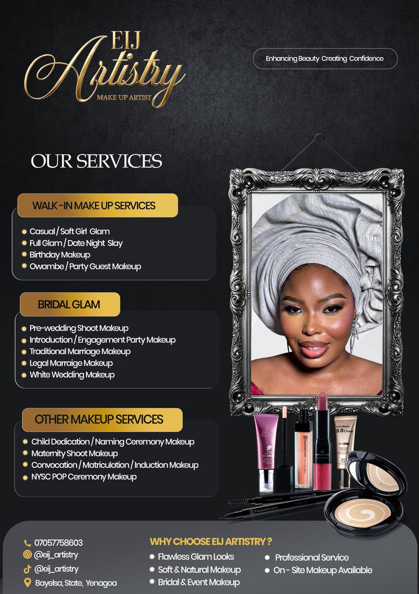 Styleshub10's tweet photo. Turning ideas into visuals that attract attention and build brands. 🎨✨

Some design work I recently created for a makeup artist client. What do you think?

#DesignPortfolio #ClientWork #GraphicDesigner #BrandIdentity https://t.co/V7ViM80GrA