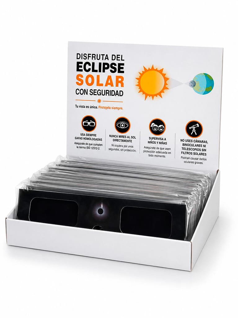 FornsRober's tweet photo. ☀️ ¡Ya disponibles las gafas homologadas para el Eclipse Solar 
Un producto de gran interés para farmacia,óptica y lugares turísticos ante la elevada demanda prevista.
✅ Marcado CE
✅ Norma ISO 12312-2:2015
✅ Protección UV 100%
#eclipse #farmacia
#optica  #hotel #camping https://t.co/WgiwNTneKI