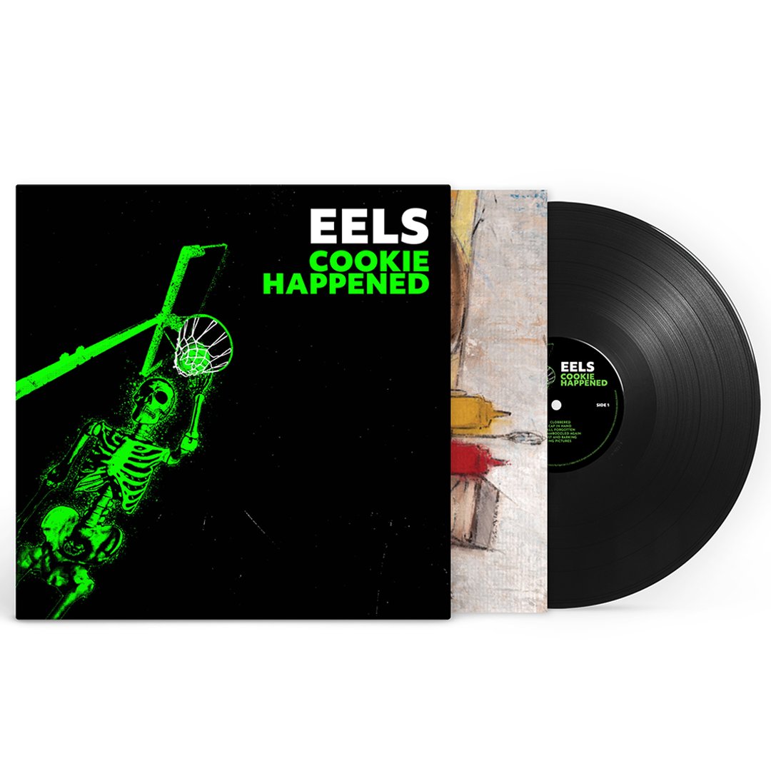 THE_EELS's tweet photo. COOKIE HAPPENED green or black 140 gram vinyl with or without exclusive T-shirt is now available for pre-order here: https://t.co/zei0gxVds6 https://t.co/IIzaviogo1