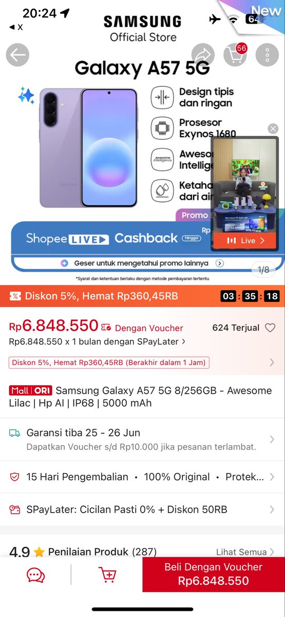 floyzel's tweet photo. @ShopeeID Light &amp; slim designnya Galaxy A57 5G bikin aku berani lakukan hal di mana aja, so #BeraniAwesomewithShopee 😍✨ https://t.co/qY5NplcGFf