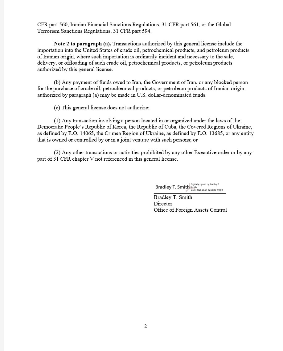 ElizHagedorn's tweet photo. As talks in Switzerland conclude, Treasury issues Iran oil waiver

The 60-day general license authorizes the production, delivery, and sale of Iranian oil through Aug. 21. https://t.co/FMqwQ5qfeE