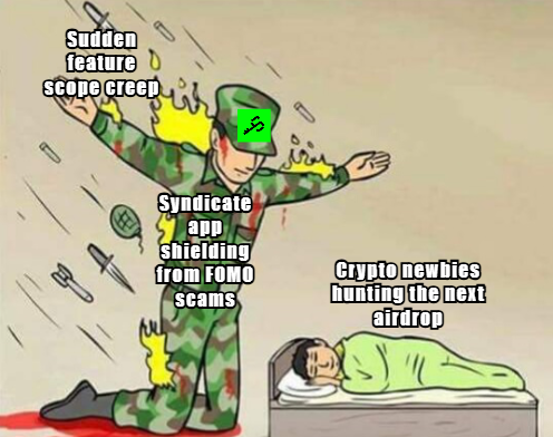 Lio_Norman's tweet photo. Protecting the next gen of airdrop hunters while taking the heat. 🫡🛡

@sndcapp got our backs against the chaos.

#SNDCT #CryptoMemes https://t.co/3LZE6RAJpz