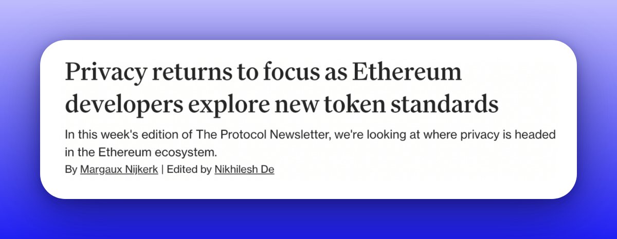 iEx_ec's tweet photo. Is privacy returning to the @ethereum conversation?

New token standards are letting developers move value without revealing balances or counterparties, while keeping compliance built in.

Good read on where this goes next 👇
https://t.co/odIfOeO7sK https://t.co/lg8wsPvYBQ