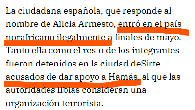 lobatobdan's tweet photo. Alicia Armesto podría ser liberada hoy en Libia después de un mes de secuestro junto a otras 9 personas integrantes del #SumudConvoy de la @gsflotilla.

En medio de la noticia, @larazon_es y su mercenario Carlos Frías aprovechan para mentir obscenamente y ponerse al servicio del régimen genocida israelí, que es quien ordenó el secuestro al convoy.

Acusan de "entrada ilegal en Libia" a personas secuestradas dentro de Libia que contaban con visado legal libio al llegar al país por el aeropuerto de Trípoli, y aprovechan para acusar a la Flotilla y al Convoy de ser agentes de Hamas.

 https://t.co/4VsSYcqYaS
