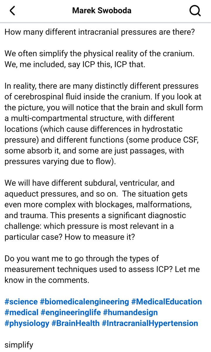 foggyleakybrain's tweet photo. Repost Marek Swaboda, PhD:

How many different intracranial pressures are there?

We often simplify the physical reality of the cranium. We, me included, say ICP this, ICP that. In reality, there are many distinctly different pressures of cerebrospinal fluid inside the cranium. https://t.co/NU3W8pVO1V