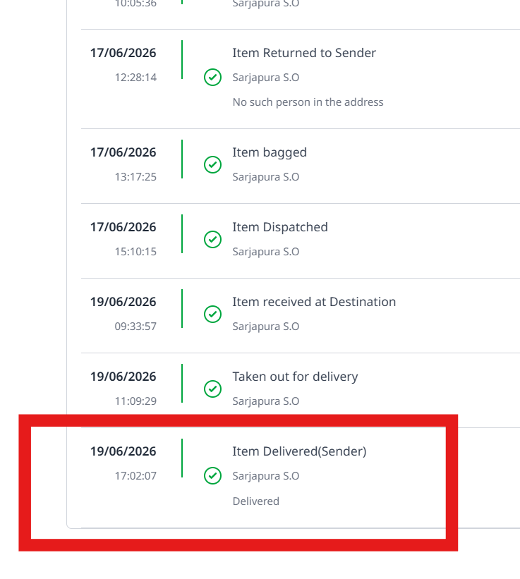 shoneymg's tweet photo. @IndiaPostOffice Please note it is NOT delivered to the addressee. It is delivered to the Sender.  Can you check? https://t.co/kTrZc9XzOu