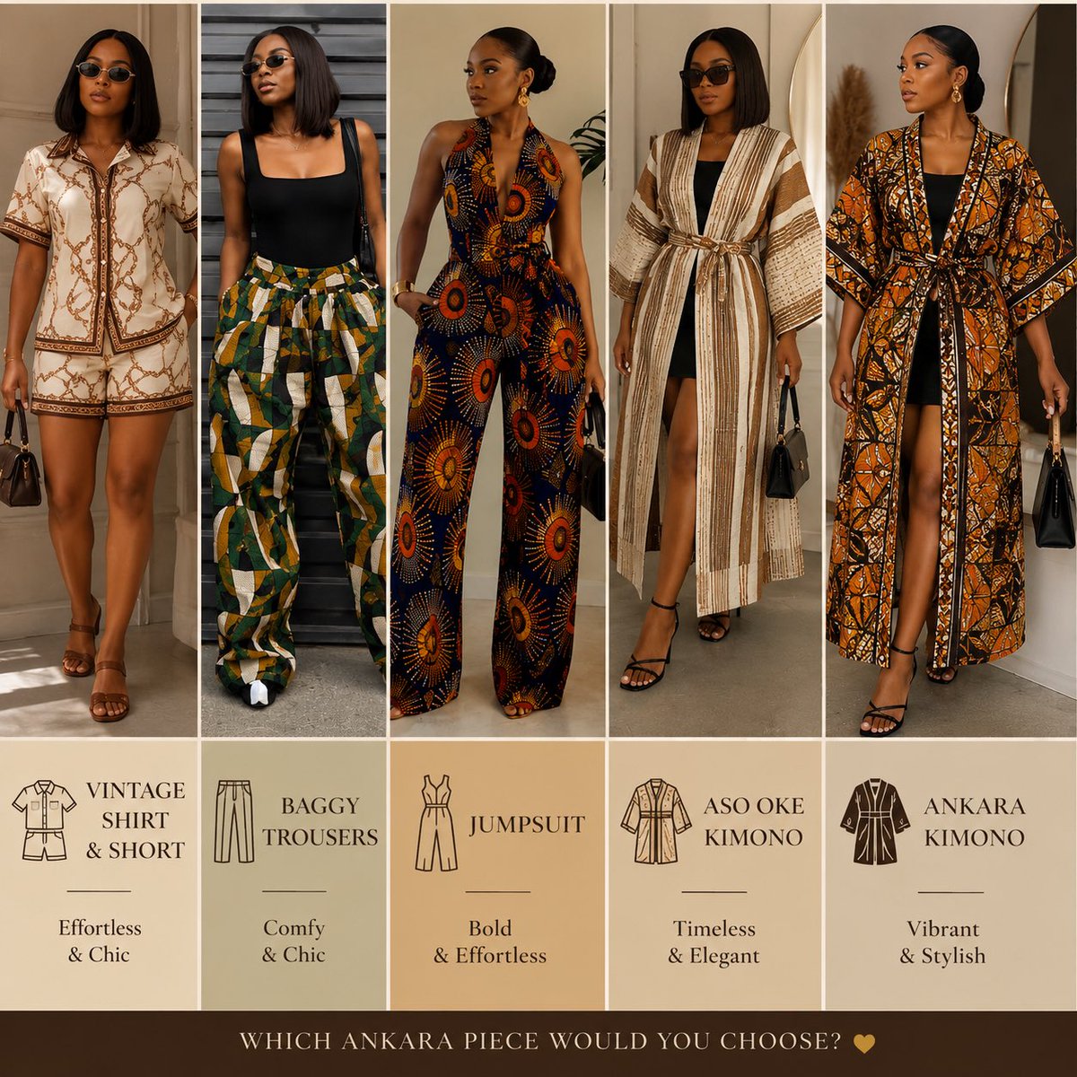 Ghiftedgift's tweet photo. If you could pick just one, which would it be? 🤎✨
#AOGStyles #AnkaraFashion #VintageStyle #FashionTok https://t.co/0enrTaHCcb