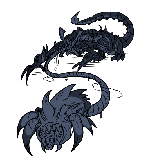 ScrapPaper22's tweet photo. Thankfully it didn't just become a shy chubby xenomorph and is still able to hunt, it's back vents are flat and one of it's claws is longer but it's best feature is the extendable neck organ that can allow the head to scurry and kill in those hard to reach spots. https://t.co/MXOZTS38Vt