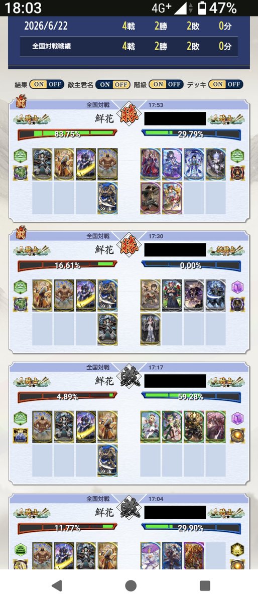 senka_chain's tweet photo. 英傑2-2
負けの2戦は裏城塞①を打つタイミング間違えなければもう少し良い勝負になったかも
落ち着いて丁寧に守れるようになりたいです https://t.co/yFkpnJbNMu