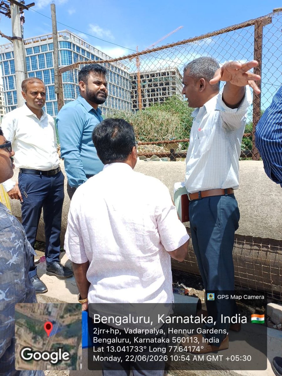 GBA_office's tweet photo. 🌧️ BNCC Commissioner Inspects Waterlogging-Prone Locations

📍 Bengaluru North City Corporation (BNCC) Commissioner Shri Pommala Sunil Kumar conducted field inspections at waterlogging-prone locations identified by the Traffic Police.

✅ Out of 81 identified locations:
• 50 locations – Issues resolved
• 4 locations – Works in progress
• 2 locations – Desilting underway

🔍 Inspected:
📌 Storm Water Drain near Sparsh Hospital, Hennur–Bagalur Main Road
📌 Vaddarapalya Road, KR Puram

🛠️ Directions issued:
• Remove floating waste and obstructions from drains
• Strengthen coordination between BNCC and neighbouring civic bodies
• Take preventive measures at all vulnerable locations
• Address factors causing waterlogging, even across jurisdictional boundaries

🌦️ BNCC continues monsoon preparedness through storm water drain maintenance, desilting operations, and improved rainwater drainage systems to ensure public safety and convenience.

#BNCC #Bengaluru #MonsoonPreparedness #Waterlogging #StormWaterDrain #GreaterBengaluruAuthority
