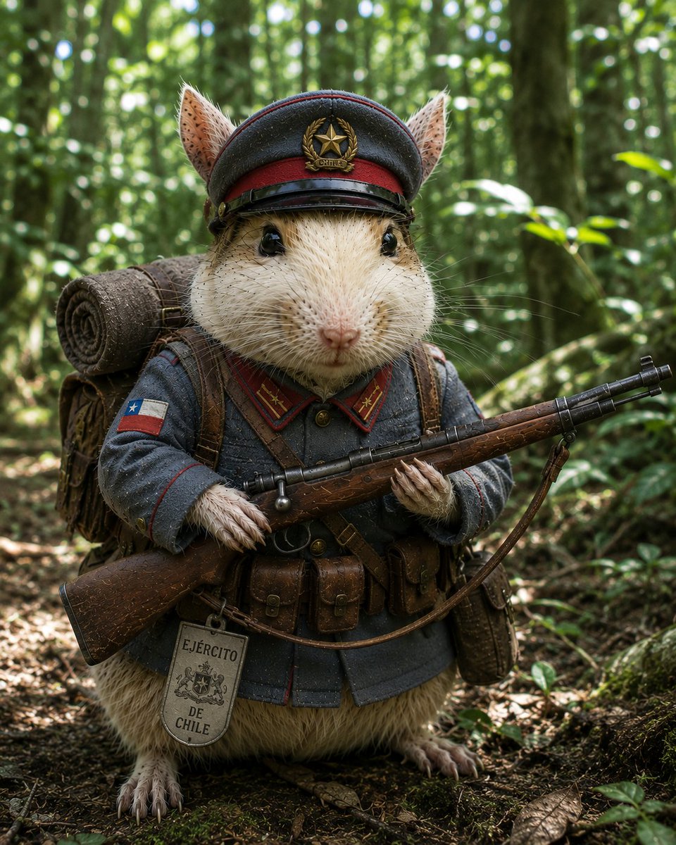 PnishWin's tweet photo. #ChatGPT 
#デグー
#ミリタリー
#サバゲー
#戦うデグー
今度は
①旧日本軍風
②チリ軍服(デグーの生息地がアンデス山脈なので☺️)

なんか、どんどんお顔がシュッとなってモフモフ感が減っちゃった🤣 https://t.co/FTdNrnoUXY