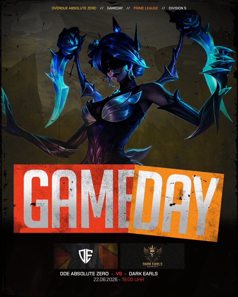 overdueesports's tweet photo. [Matchday - Prime League - Division 5 - Spieltag 6]

👥 ODE Absolute Zero
🏆 @PrimeLeague
 
🆚 Dark Earls
📅 22.06.2026
⏰ 19:00 Uhr https://t.co/IZSKuLT1U8