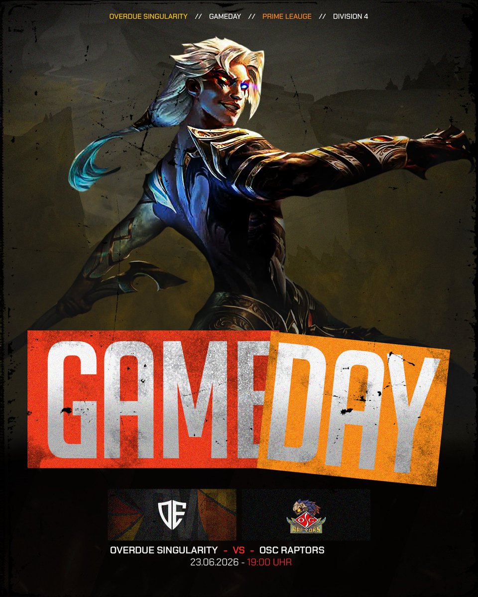 overdueesports's tweet photo. [Matchday - Prime League - Division 4 - Spieltag 6]

👥 ODE Singularity
🏆 @PrimeLeague
 
🆚 OSC Raptors
📅 23.06.2026
⏰ 19:00 Uhr https://t.co/zd0CvUencz