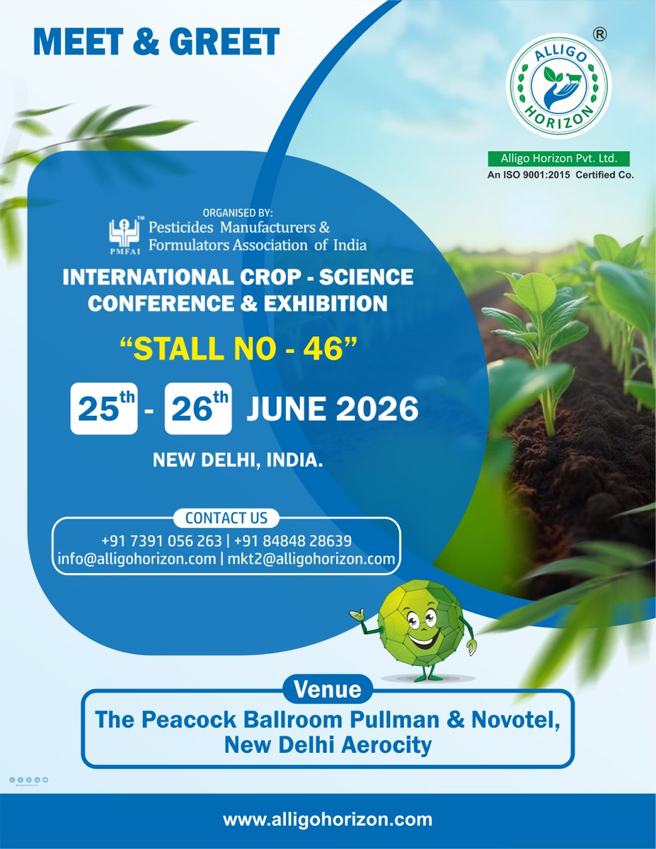 alligoagro2009's tweet photo. 🌱 Meet Us at PMFAI 2026!

📍 Stall No. 46
📅 25–26 June 2026
📌 New Delhi Aerocity

🤝 Looking forward to meeting industry professionals, partners &amp; distributors.
See you at Stall No. 46! 🌿

#AlligoHorizon #PMFAI2026 #CropScience #AgriInnovation #Agriculture #MeetAndGreet https://t.co/chflaQKBTe