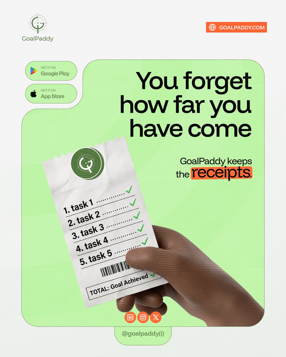 goalpadi's tweet photo. You forget how far you have come.
GoalPaddy keeps the receipts.
Every task. Every milestone. Every week you showed up even when motivation did not.

https://t.co/684owL7ktE
#goaloftheday https://t.co/KyAVK8UGI9