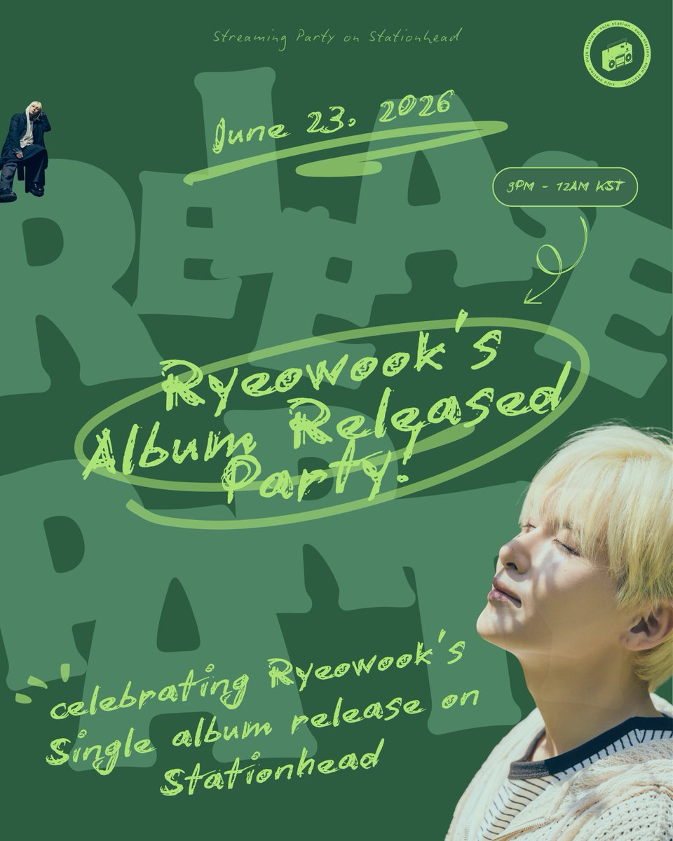 sujustation's tweet photo. 📢 RYEOWOOK'S NEW SINGLE ALBUM RELEASE PARTY ON STATIONHEAD

ELFs, our @9ryeong9 will release his first single album [RUNAWAY] tomorrow 🥳 We are going to have a release party on Stationhead:
📅 June 23, 2026
⏰ 9PM KST - 12AM KST (19.00-22.00 KST)
🖇️ https://t.co/o9JwBuVNaX

Let's boost Ryeowook's new song streams on global platform with our fellow ELFs through Stationhead and have a fun time together with Minoelz🥰

Note: Spotify Premium or Apple Music required for the stream. Make sure to log-in to your Stationhead account and connect the streaming service so your streams counted.

#려욱 #RYEOWOOK