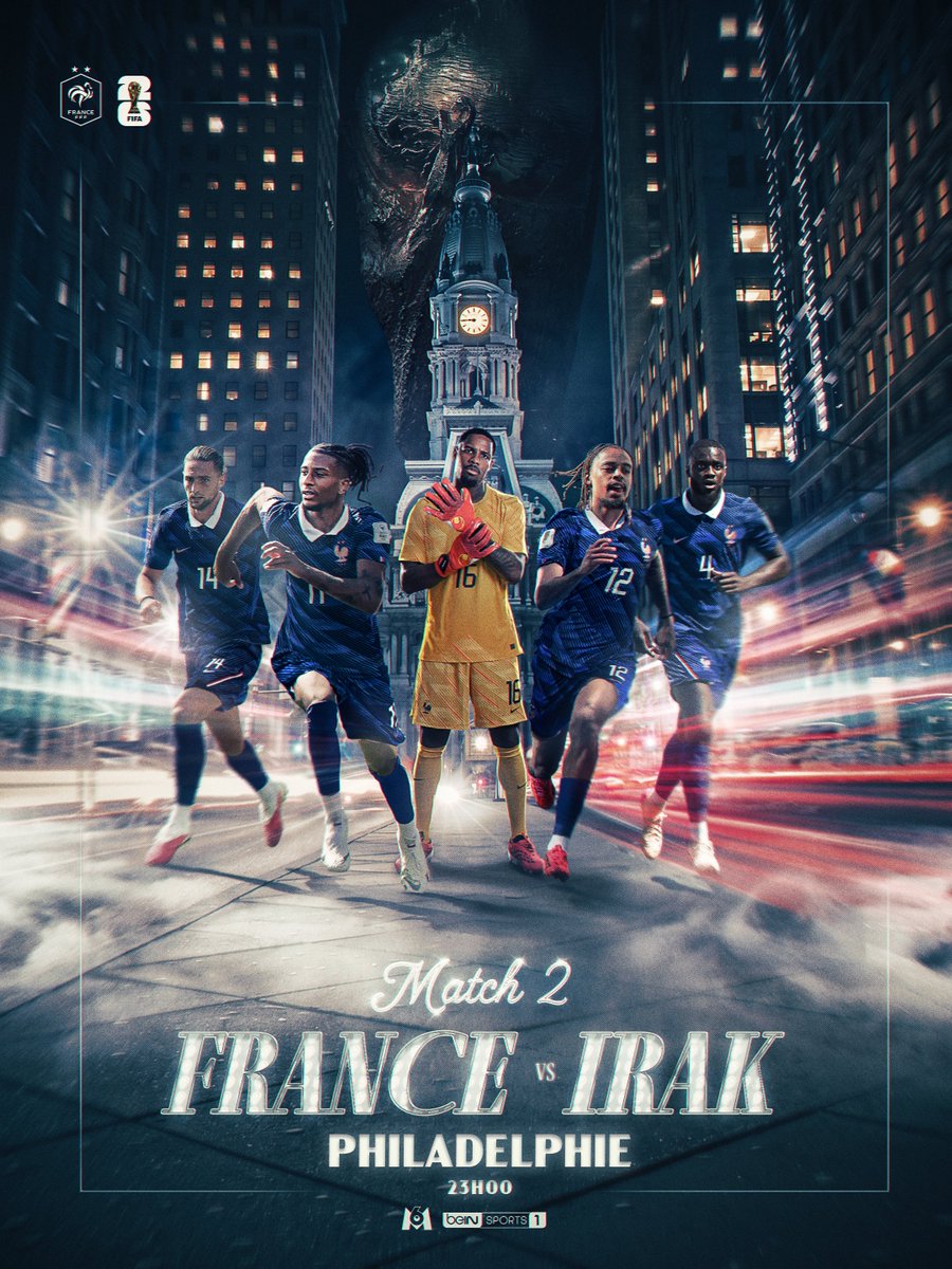 equipedefrance's tweet photo. Gagner pour se qualifier en 16es 💪 
Deuxième match de 𝑪𝒐𝒖𝒑𝒆 𝒅𝒖 𝒎𝒐𝒏𝒅𝒆 pour nos Bleus face à l’Irak 🇮🇶👊

📍Philadelphie 🇺🇸
🕰️ 23h00
📺 M6 &amp; beIN SPORTS 1 https://t.co/FmwNKhz9NM