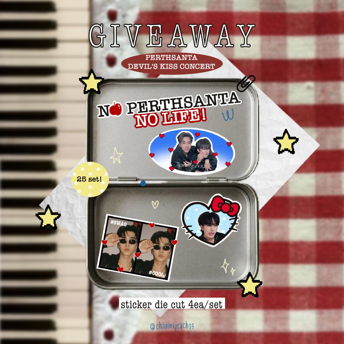 chapinkpeach33's tweet photo. pls kindly rt 🍎 ⭐️
✍🏻 giveaway for #PerthSantaConcert ˚◞♡
 
▶️ sticker die-cut 100% 25 set

🖍️date : 19 July 2026
✉️Location : Paragon Hall,Siam Paragon
⏰ time : tba 

꒰ #perthsanta #เพิร์ธแซนต้า ꒱ https://t.co/ScntbwM9Sk