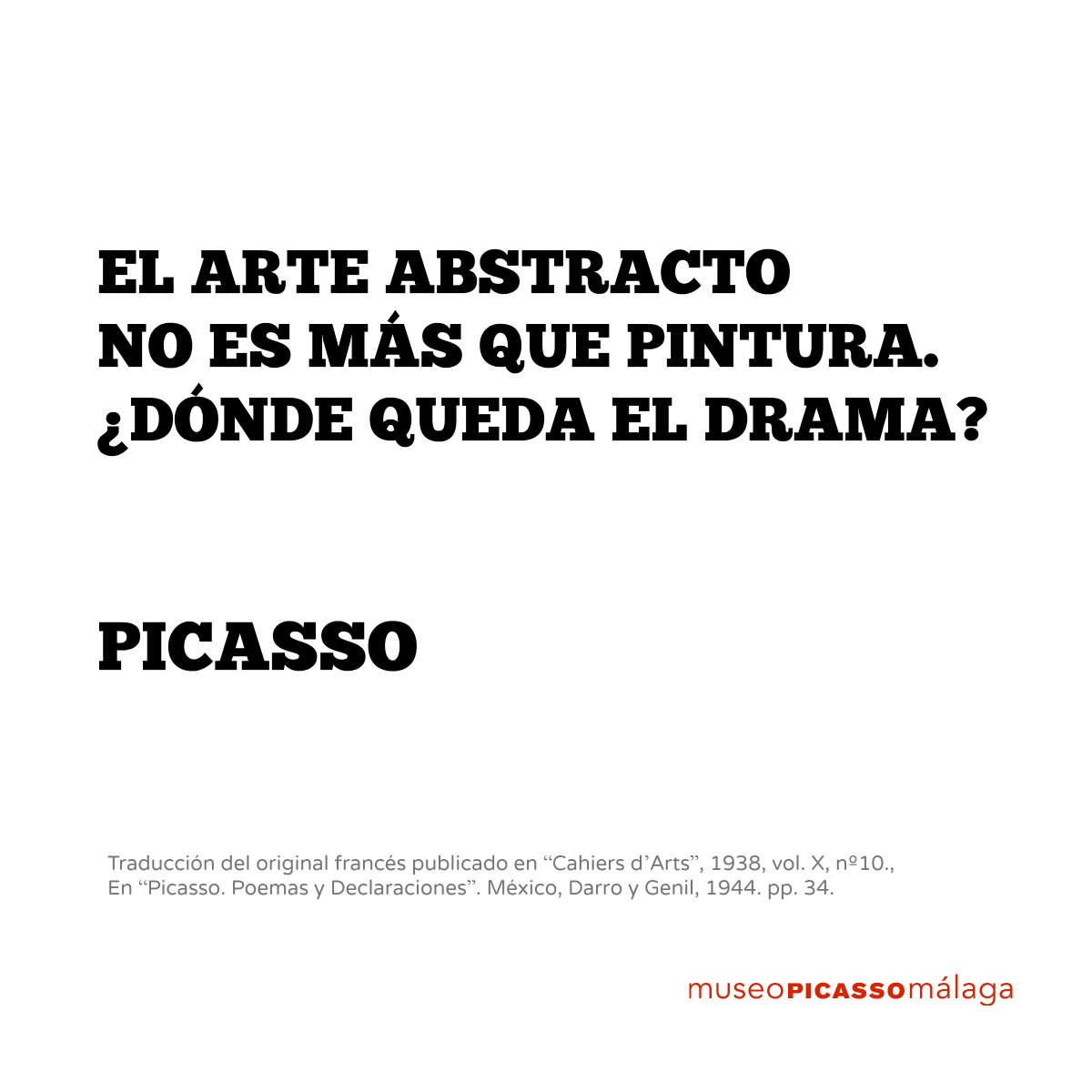 mPICASSOm's tweet photo. ✍️Picasso, sobre la abstracción: "El arte abstracto no es más que pintura. ¿Dónde queda el drama?". 

#Picasso #CitasPicasso #FelizLunes https://t.co/IxfELe8YS1
