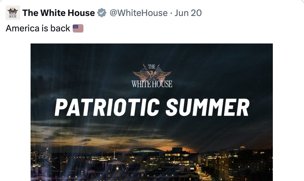 Altsteinn's tweet photo. 2️⃣ days until the 'AMERICA IS BACK' rally
1️⃣2️⃣ days until 4th of July - America at 250

this entire summer is for $AMERICA MAXXING, don't miss it!! https://t.co/86Igkt9ZSz