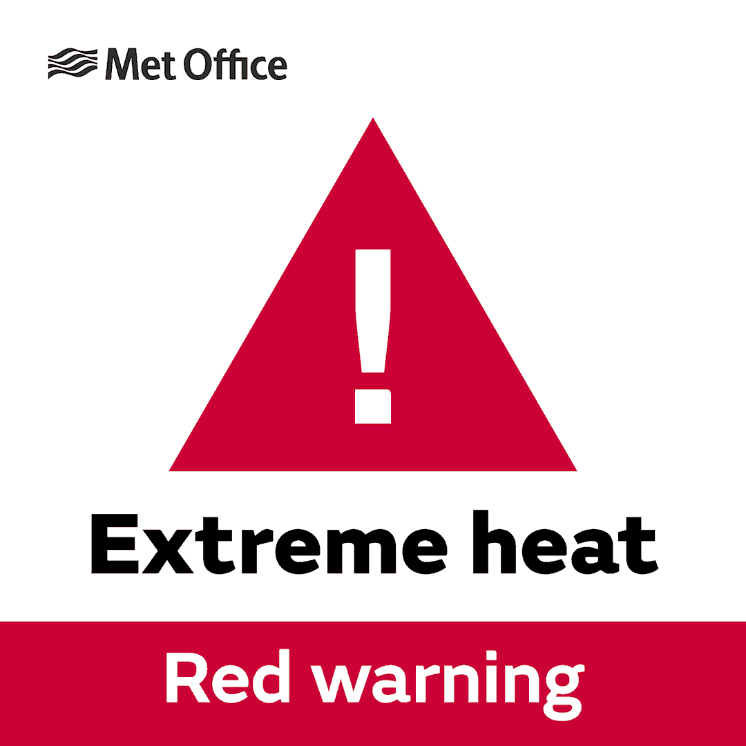 metofficeWMids's tweet photo. Red warning of extreme heat affecting West Midlands https://t.co/ibvsNfQhBL https://t.co/bZ216IT0SW