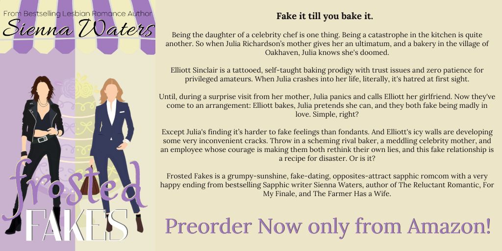 WatersSienna's tweet photo. Almost time. A grumpy baking genius and a sunshine nepo baby who can burn toast. It's a match made in heaven... OUT THURSDAY!
#lesfic #lesrom #sapphic #romance #romancereaders  #lesbian #comingsoon #romcom https://t.co/178eN2Aq44