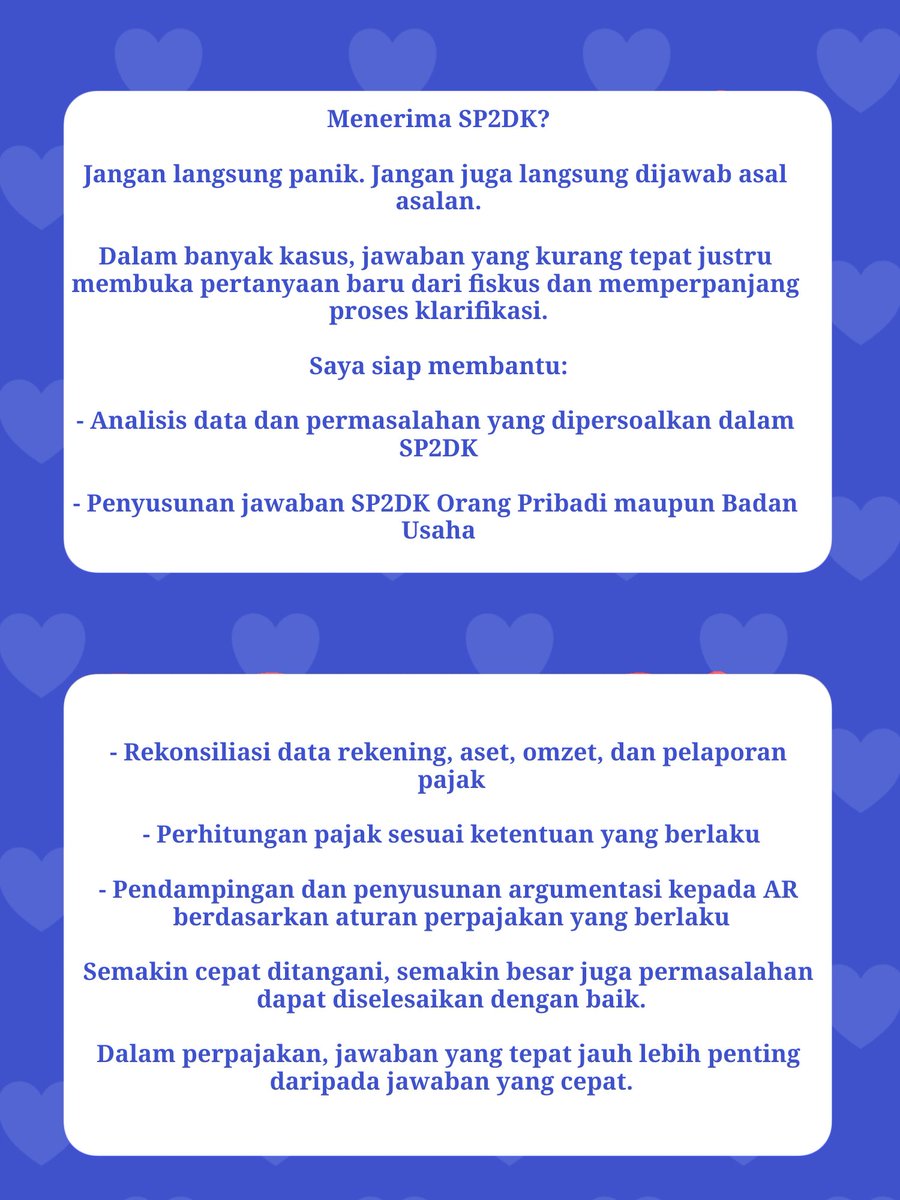 sptcoretax's tweet photo. SP2DK bukan sekadar membalas surat. Data yang disampaikan harus sesuai fakta, serta didukung dokumen yang memadai, dan memiliki dasar perpajakan yang jelas. 

Dapat SP2DK dan bingung argumentasi dengan AR? Bisa WhatsApp : https://t.co/uADEvrfxVm

#zonauang #jokipajak #coretax https://t.co/x3XQrNHFVe