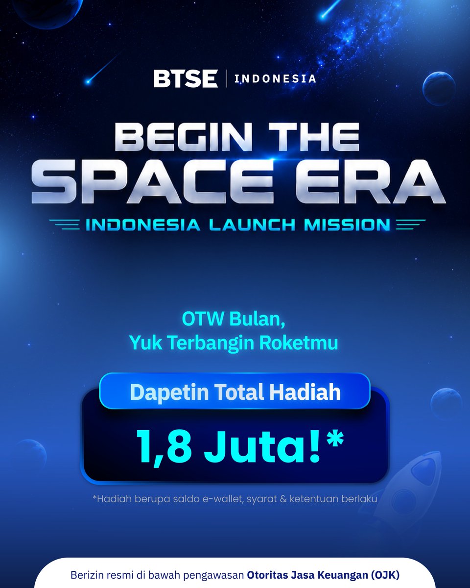 BTSE_INDONESIA's tweet photo. 📣 Something extraordinary is coming really soon to our beloved space! 🌟
Daripada cuma hitung mundur mending push rank! Ada total hadiah Rp1,8 juta yang menunggumu di Beyond The Space Era! 🚀🚀

Main sekarang https://t.co/qMZtebjogJ

#BTSEIndonesia #MudahnyaInvestasi https://t.co/cZiNbJ49B5