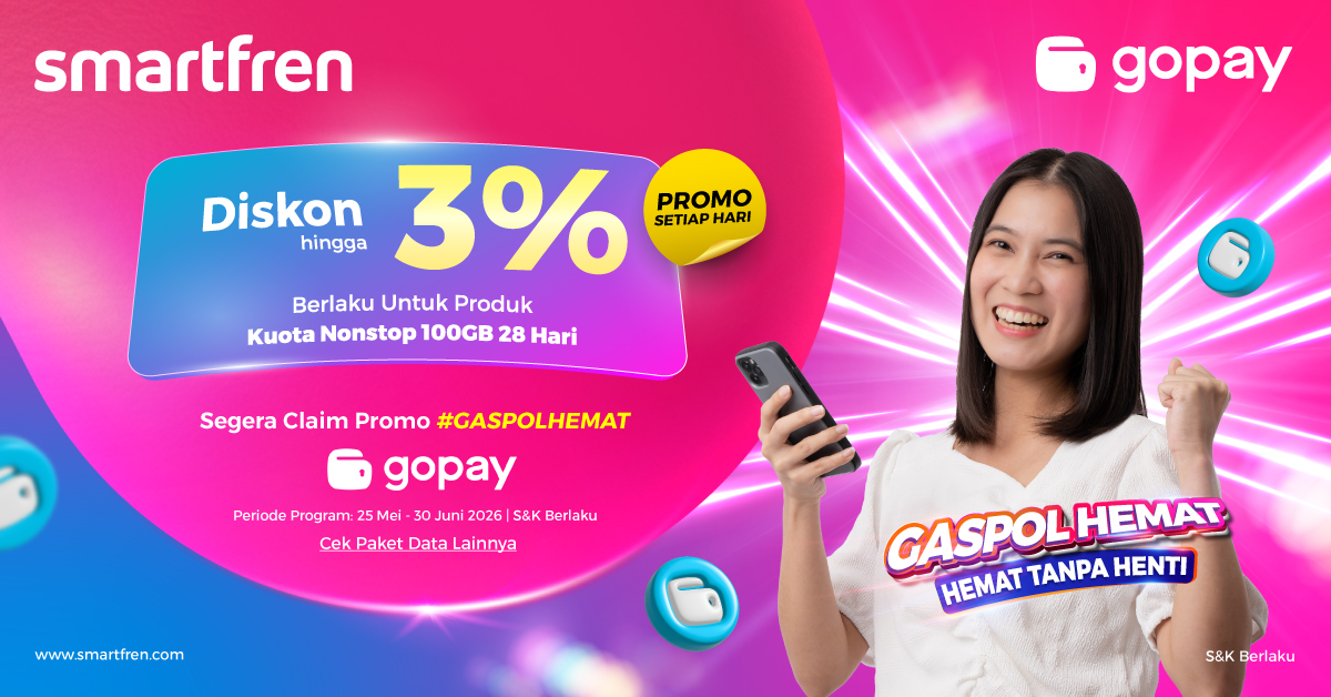 smartfrenworld's tweet photo. GASPOL HEMAT di aplikasi GoPay. Promo Paket Data SMARTFREN Diskon hingga 3%. S&amp;K Berlaku.
https://t.co/Wc98KuIxxZ

#SMARTFREN #JagoanSinyalSeIndonesia https://t.co/11hrdwORzX