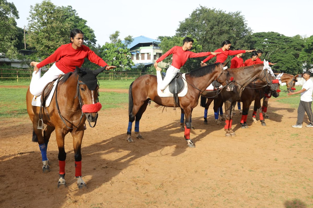 HQ_DG_NCC's tweet photo. NCC Cadets Showcase Horse-Mounted Yoga on International Day of Yoga 2026

On the occasion of the International Day of Yoga 2026, Remount & Veterinary (R&V) NCC Units across the country showcased exceptional horsemanship and discipline through *Horse-Mounted Yoga* conducted at their respective locations. The unique display highlighted the highest standards of training, balance, coordination, and riding proficiency of NCC cadets, reaffirming the spirit of fitness, wellness, and excellence promoted by Yoga.

#InternationalDayofYoga2026 #YogaDay #HorseMountedYoga #IndianArmy #NCCIndia #FitIndia #RVC @SpokespersonMoD @adgpi @indiannavy @IAF_MCC