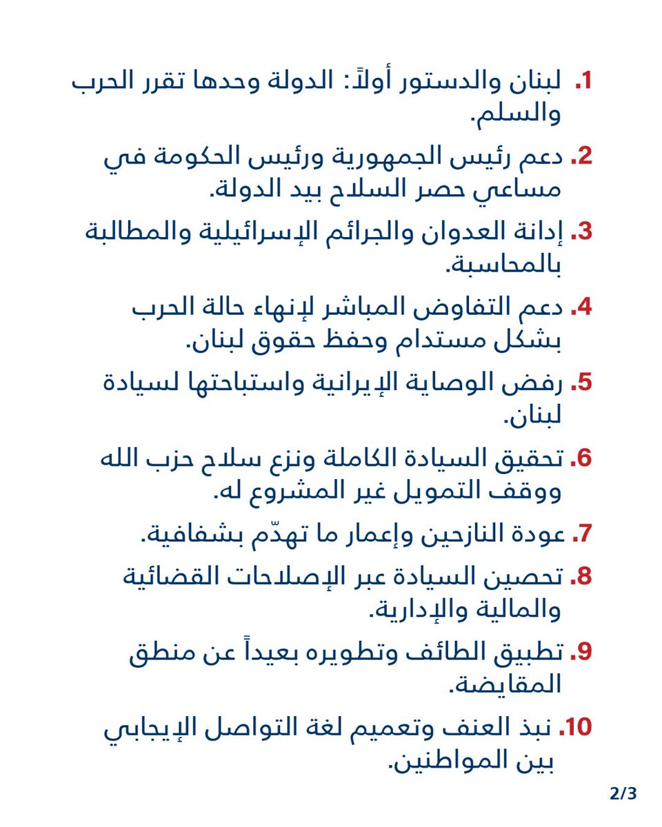 CarlosNaffah's tweet photo. نداء لإنقاذ لبنان. يؤكّد النداء على ضرورة الالتفاف حول الدولة ومؤسساتها الشرعية، ودعم مسار التفاوض المباشر الهادف إلى تحقيق الانسحاب الإسرائيلي الكامل من لبنان، ورفض الوصاية الإيرانية ومصادرة حزب الله لقرار الحرب والسلم. https://t.co/tfM7LiQruX