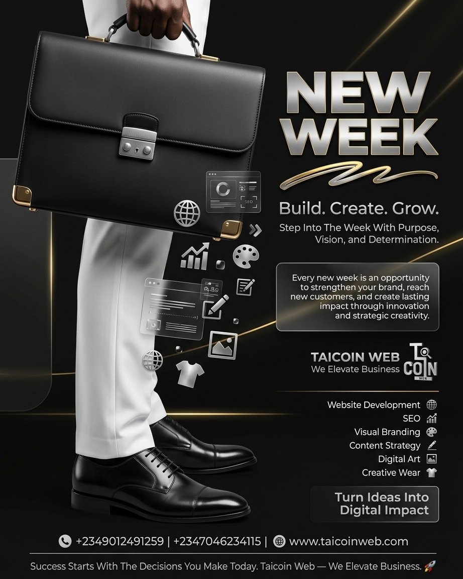 Taicointech's tweet photo. A new week means a fresh opportunity to move your brand forward.
Stay focused. Stay consistent. Keep building.
The work you do today shapes the success you'll enjoy tomorrow.
🚀 Taicoin Web — We Elevate Business.
🌐 https://t.co/NUf12HfZd8 
#MondayMotivation #NewWeek #Busines https://t.co/Dhpku1A2OA