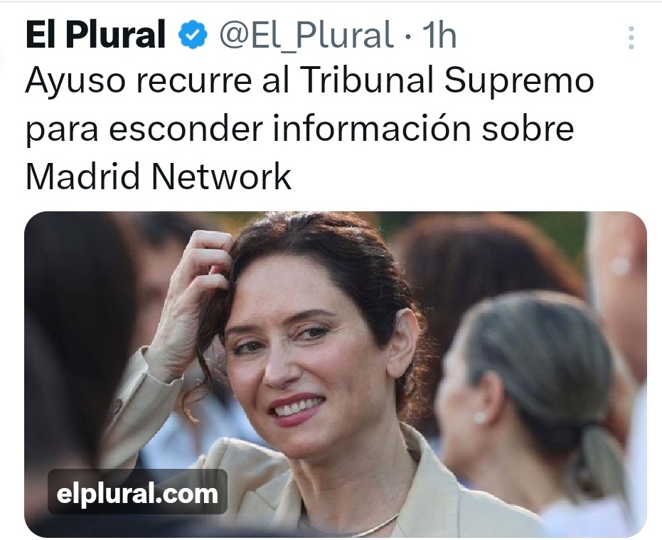 Silvia33domin's tweet photo. Estos del PP son los que hablan de transparencia y acatar a la justicia 

Ayuso se niega a dar las cuentas de Madrid Network como obliga la ley de transparencia por los 80 M que le dió la Comunidad de Madrid 

Fundada por Espe Aguirre y donde trabajó Ayuso entre 2008-2011 https://t.co/uxYhrprIMy