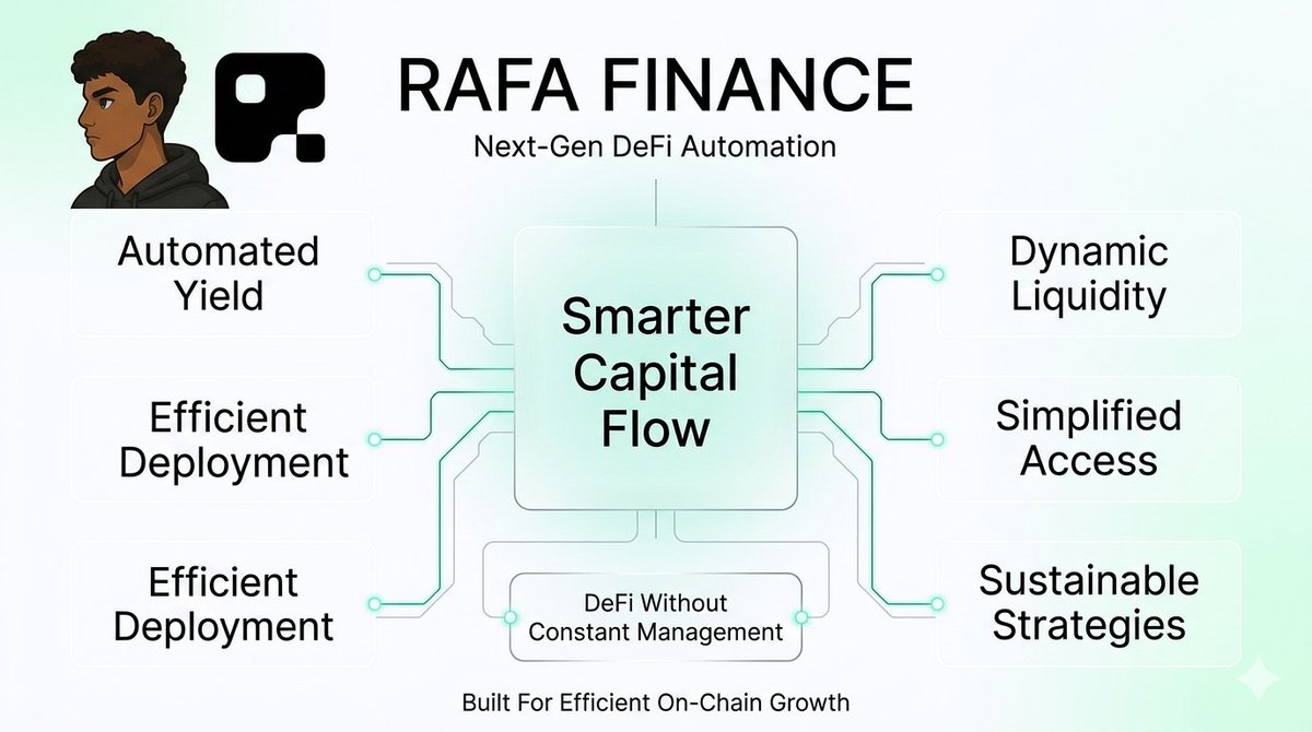 StructDefi_'s tweet photo. Most people think DeFi's biggest problem is yield.

It's not.

The real problem is that billions in liquidity sit underutilized because users lack the tools to deploy capital efficiently.

That's the gap @RAFA_AI Finance is working to close. 

A thread 🧵 https://t.co/AN8G0w5tfH
