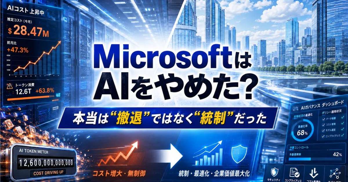 ejtky1206's tweet photo. 【AIは人間より高くついた】
■MicrosoftのClaude Code打ち切りで見えた、AI導入の次の課題

最近、「MicrosoftがAIを使うのをやめ始めた」という話が流れてきました。
AIのコストが人間の社員より高くついたから、という説明も一緒に出ています。
こう聞くと、かなり分かりやすい話に見えます。
AIに仕事を奪われる。
人間はもういらなくなる。
そういう話がずっと出ていた中で、今度は逆に「AIのほうが高すぎて使えなかった」と言われると、少し気持ちよく聞こえる。
結局、人間のほうが安かったじゃないか、と。
でも、ここで一回止まったほうがいいです。
今回起きているのは、MicrosoftがAIそのものをやめた話ではありません。
報道されているのは、Microsoftの一部部門で使われていたClaude Codeのライセンスを減らし、GitHub Copilot CLIへ移行する動きです。
つまり、AIをやめたのではなく、使うAIを外部ツールから自社側の道具へ寄せた。
ここを間違えると、話の見え方がかなり変わります。

■AIのコストは、企業の中で無視できなくなっている

まず、AIのコストが重くなっているのは本当です。
Claude Codeのような開発者向けAIを大規模に使うと、ライセンス代やトークン代が積み上がります。
トークンというのは、AIが処理する文章やコードの単位です。
ざっくり言えば、使った分だけメーターが回る仕組みです。
定額のサブスクなら、ある程度は予算が読めます。
でも従量課金は、便利に使えば使うほど費用が増える。
しかも開発者向けAIは、ハマると一日中使える。
コードを書かせる。
直させる。
調べさせる。
設計させる。
便利だから使うし、使うほど請求額が増える。
ここが、企業にとってかなり重い。
AIを入れたら生産性が上がる、という話だけでは済まないんです。
誰がどの作業で、どのモデルを、どこまで使うのか。
そこまで決めないと、効果より先にコストが膨らむ。

Uberでも、AIコーディング関連の予算を短期間で使い切ったという報道が出ています。
つまり、これはMicrosoftだけの特殊な話ではありません。
企業がAIを本格的に使い始めたことで、ようやく「便利さ」と「請求額」が同じテーブルに乗ってきた。
そう見たほうが自然です。

■MicrosoftはAIから引いていない

ただし、ここで「MicrosoftはAIから撤退した」と読むと、話がズレます。
Microsoftが減らそうとしているのは、報道ベースではClaude Codeの社内ライセンスです。
社員がAIを使わなくなるわけではなく、GitHub Copilot CLIへ移る。
AIから人間へ戻るのではなく、AIから別のAIへ移る話です。
しかもMicrosoftは、AIそのものへの投資を止めていません。
2025年11月には、MicrosoftとNVIDIAがAnthropicに最大150億ドルを投資し、AnthropicはMicrosoft Azureの計算資源を300億ドル分購入するという大型提携が報じられました。
Claudeのモデルも、Microsoft FoundryやCopilot関連の環境に入っていく流れになっています。
つまり全体で見ると、MicrosoftはAIから引いていない。
むしろ、外部ツールを自由に使わせる段階から、自社の基盤で管理する段階へ移っている。
ここが今回の一番大事なところです。

AIをやめたのではなく、AIの使い方を絞り始めた。
外で買ってきた便利な道具をそのまま使うのではなく、自分たちのエコシステムの中に寄せていく。
Microsoftの動きとしては、こっちのほうがかなり筋が通っています。

■問題は「AIが高い」ではなく、使い方が設計されていないこと

今回の話を見ていると、「AIは高すぎる」という結論にしたくなります。
でも、もう少し正確に言うなら、問題はAIそのものの値段だけではありません。
AIをどう使わせるかが設計されていないと、コストが読めなくなる。
こっちです。
特に開発者向けAIは、成果が見えにくい。
コードの量は増える。
作業スピードも上がったように見える。
でも、それが本当に売上や品質や開発効率につながっているのかは、別で見ないと分からない。
たくさん使ったから生産性が上がった、とは限らないんです。
ここを間違えると、企業はAIの使用量そのものを成果だと見てしまう。
社員がどれだけAIを使ったか。
何トークン使ったか。
何回AIに投げたか。
そういう数字は取りやすい。
でも、本当に見ないといけないのは、その結果として何が良くなったのかです。

バグが減ったのか。
開発期間が短くなったのか。
保守しやすいコードになったのか。
顧客に届く価値が増えたのか。
ここまで見ないと、AIの費用対効果は分からない。

■レイオフの話も、同じように見たほうがいい

この話と一緒に、「AIが人間の仕事を奪っている」という話もよく出てきます。
実際、2026年に入ってからテック業界のレイオフはかなり大きくなっています。
一部の企業は、AIや自動化を理由として説明しています。
ただ、これもそのまま受け取ると危ない。
AIがその人の仕事を完全に代替したケースもあるかもしれません。
でも、すべてがそうだとは言えない。
もともとやる予定だったコスト削減や組織再編に、AIという説明をかぶせているケースもあるはずです。
AIが仕事を奪ったのか。
それとも、会社が人員削減をした理由としてAIを使っているのか。
ここは分けて見たほうがいい。
AIのニュースは、すぐに白黒の話になりがちです。
AIが勝った。
AIが負けた。
人間がいらなくなる。
やっぱり人間のほうが安かった。
でも実際に起きていることは、もっと地味です。
課金モデルが変わった。
管理の仕方が変わった。
外部ツールから自社基盤へ寄せた。
人件費とAI費用を同じ会計の中で比べ始めた。
この地味な部分を見ないと、AIの話はすぐに気持ちいい結論へ流れます。

■AIブームが終わったのではなく、会計の段階に入った

今回の件は、AIブームが終わった話ではありません。
AIが現実のコスト計算に入ってきた話です。
これまでのAI導入は、どちらかというと「まず使ってみる」段階でした。
便利かどうか。
すごいかどうか。
人間より速いかどうか。
そこに注目が集まっていた。
でも企業で本格的に使うなら、それだけでは足りない。
月にいくらかかるのか。
誰に使わせるのか。
どの作業なら回収できるのか。
どこから先は人間がやったほうがいいのか。
どのモデルを使えば十分なのか。
そこまで決めないと、AIはただの高い道具になります。
だから、MicrosoftのClaude Code打ち切りを「AI終了」と見るのは早いです。
正しくは、AI導入が雑な実験段階から、コスト管理と統制の段階に入った。
そういう話だと思います。

AIを使うか使わないかではない。
AIをどこに置くか。
どこまで任せるか。
どの費用なら回収できるか。
これから企業が見ていくのは、たぶんそこです。
分かりやすい結論ほど、気持ちはいい。
でも、実際のシグナルはもっと退屈なところにあります。
価格の付け方。
予算の消え方。
誰が誰にお金を払っているのか。
どのツールを残して、どのツールを切ったのか。
AIのニュースを見るときは、そこを見たほうがいい。
派手な勝ち負けの話より、地味な会計のほうに、本当の変化が混ざっているので。
#企業
#コスト
#Microsoft
#AI業務効率化
#AIブーム