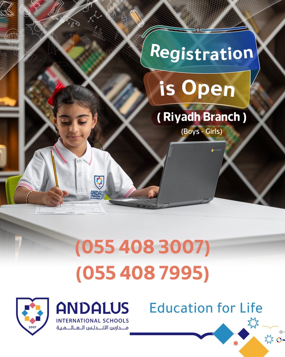 aisedusa's tweet photo. Registration is now open at Al-Andalus Schools – Riyadh Branch for Boys & Girls ✨

A stimulating learning environment and an educational journey that builds skills and nurtures confidence from the earliest stages.

Register now and take advantage of our Opening & Founding Discount.

For inquiries:
0554083007
0554087995

————- 

التسجيل مستمر في مدارس الأندلس الأهلية والعالمية – فرع الرياض للبنين والبنات ✨

بيئة تعليمية محفزة، ورحلة تعلّم تبني المهارات وتُنمّي الثقة منذ المراحل الأولى.

بادروا بالتسجيل واستفيدوا من خصم الافتتاح والتأسيس.

للتواصل:
0554083007
0554087995