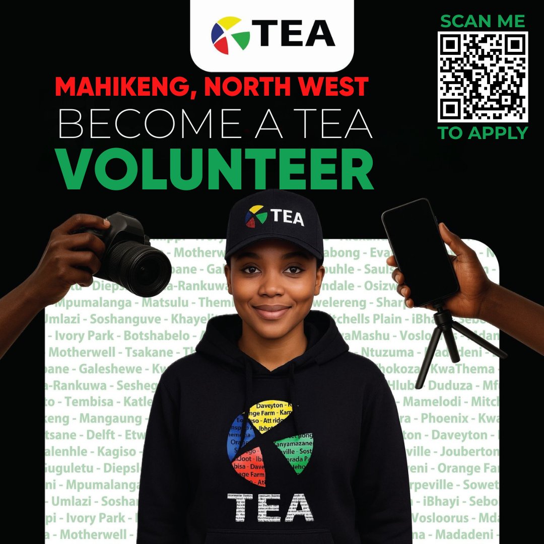 JoinUsForTEA's tweet photo. MAHIKENG, WE WANT YOU TO BE PART OF THE TEAm!

As we prepare for our upcoming TEA Kasi Business Workshop in Mahikeng, North West we’re calling on passionate community members.

Sign up to volunteer here: https://t.co/zLZu5uKka8

#JoinUsForTEA https://t.co/AjixWi6ODE