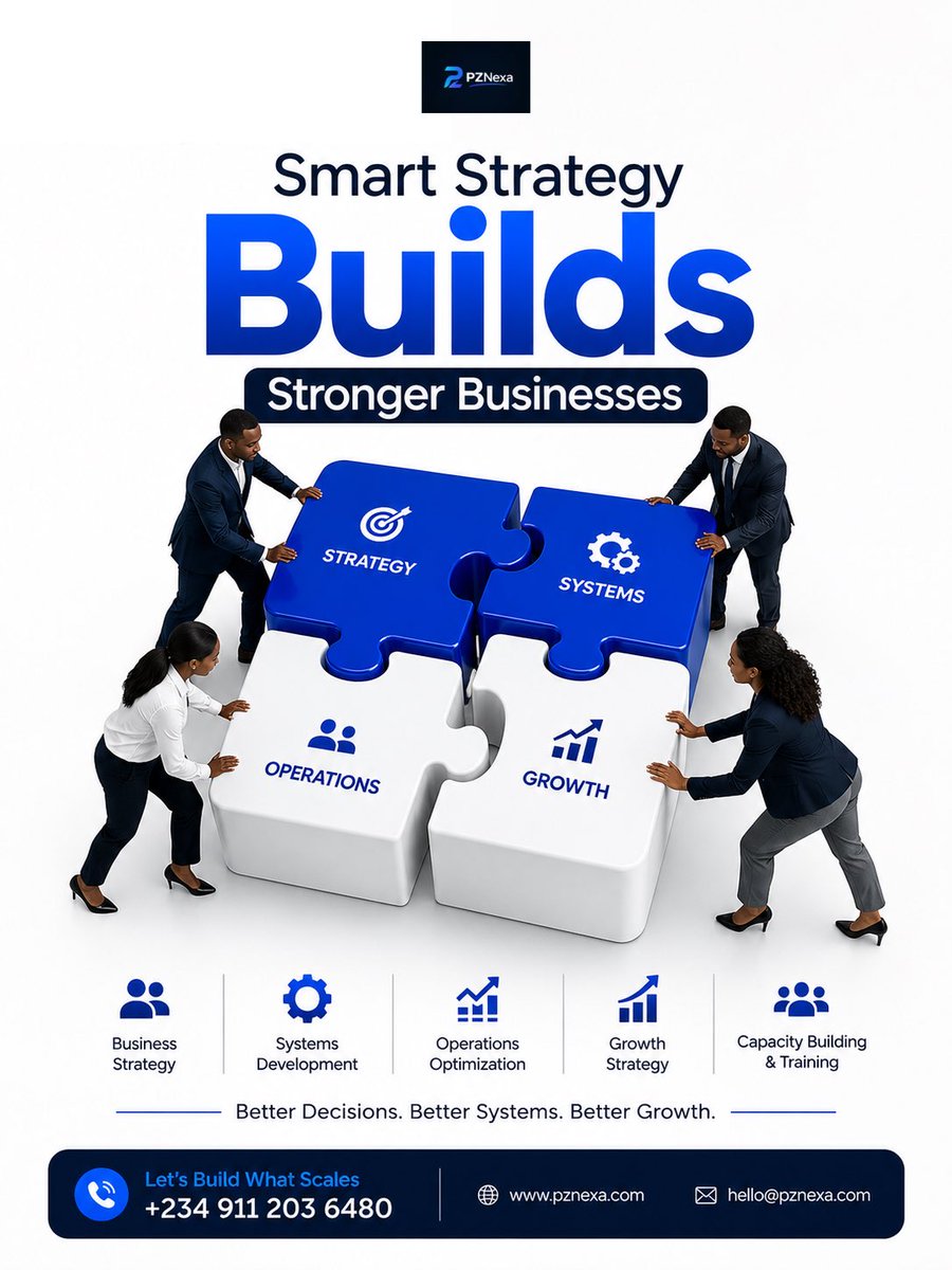 PzNexa's tweet photo. Most businesses don’t fail because of lack of effort.

They struggle because they lack:
• Strategy
• Systems
• Efficient Operations
• A Growth Plan

At PZNexa, we help founders build businesses that are designed to scale.

📞 +234 911 203 6480

#PZNexa #BusinessGrowth https://t.co/JwPjuK6ZBJ