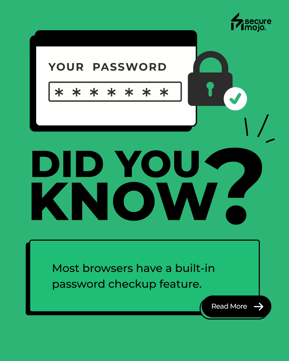 SecureMojo's tweet photo. 👀 Most people never use this browser security feature.
It could tell you if your passwords need attention 🔐 

#SecureMojo #Cybersecurity #OnlineSafety #DigitalHygiene #PasswordSecurity #PasswordCheckup #CyberHygiene #StaySecure #SecurityTips  #didyouknow https://t.co/f3LR4kyHKO