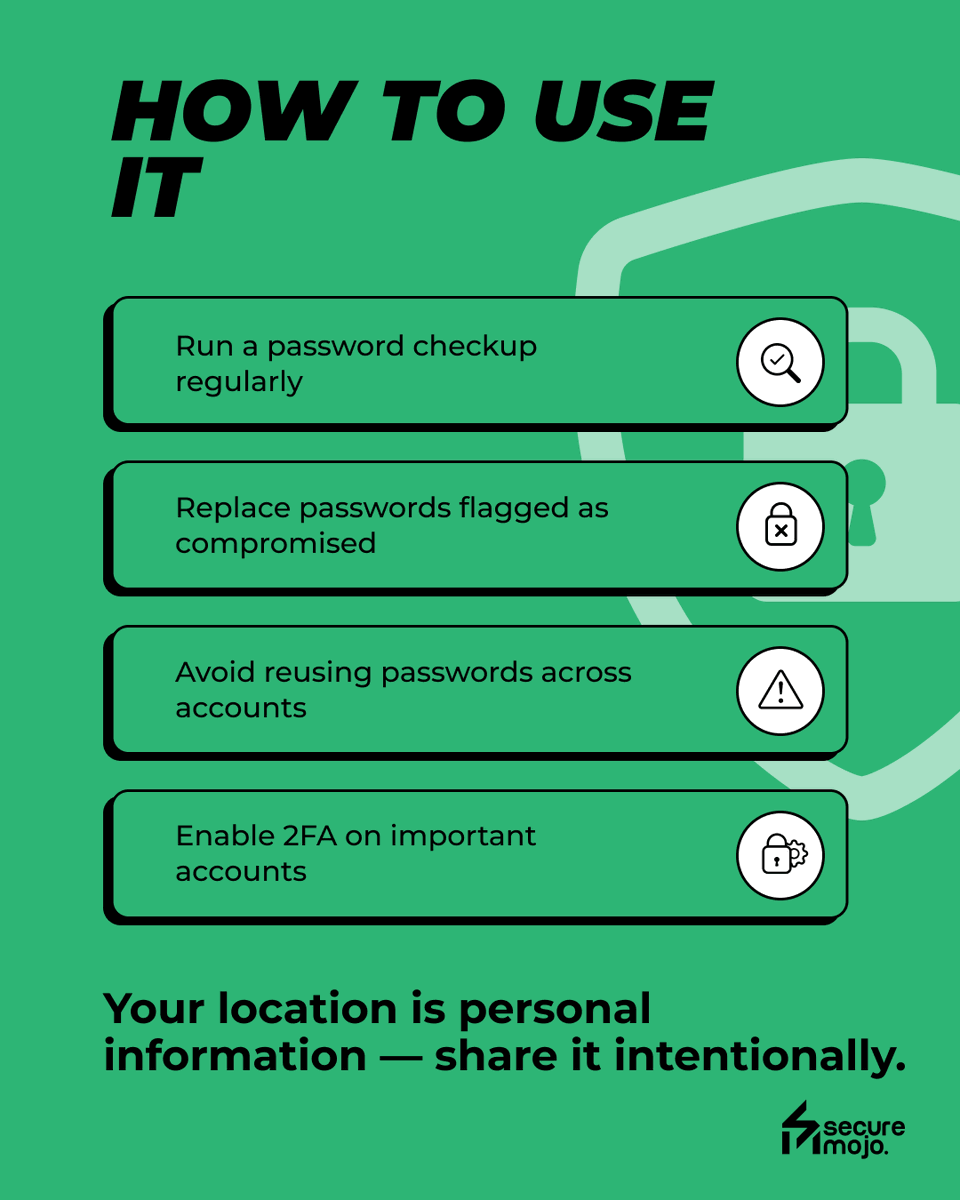 SecureMojo's tweet photo. 👀 Most people never use this browser security feature.
It could tell you if your passwords need attention 🔐 

#SecureMojo #Cybersecurity #OnlineSafety #DigitalHygiene #PasswordSecurity #PasswordCheckup #CyberHygiene #StaySecure #SecurityTips  #didyouknow https://t.co/f3LR4kyHKO