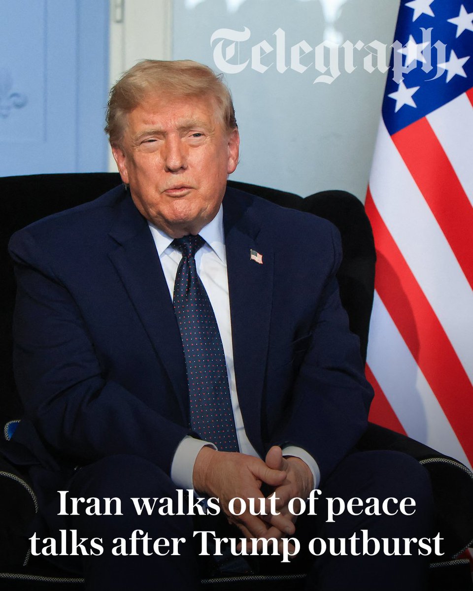 Telegraph's tweet photo. Iranian negotiators walked out of peace talks with the US after Donald Trump said he would “blow the s--- out of them” and take over their country.

🔗: https://t.co/KGnVKIxi6Q https://t.co/FmRx3bgoui